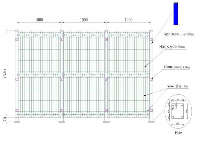 Green / White Welded Mesh Fencing Rectangle Hole With Y Post 3