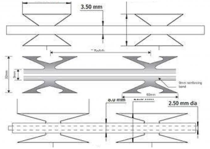 Heavy Zinc Coating BTO-60 Barbed Tape Concertina Wire , Razor Blade Barbed Wire 1